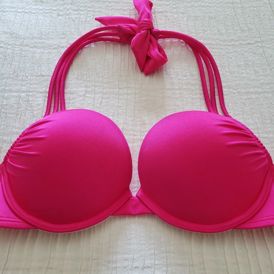 Victoria's Secret Swim BOMBSHELL Add-2-Cups BIKINI Top 32B Shiny Hot Pink 4R3 - Image 4 of 4