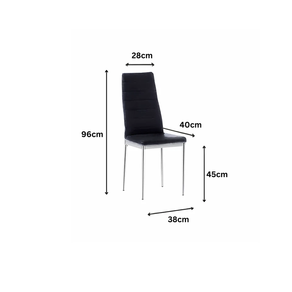 Black Dining Chairs Set of 2 Modern High Back Soft Faux Leather Chrome Legs - Image 3 of 4