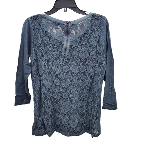 iJeans by Buffalo Women's Dusty Blue Spacedye Burnout 3/4 Sleeve Lace Back Top S - Picture 5 of 5