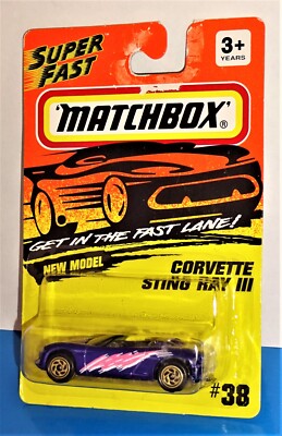 Matchbox Early-Mid 90s SuperFast #38 Corvette Sting Ray III Purple w Gold Wheels