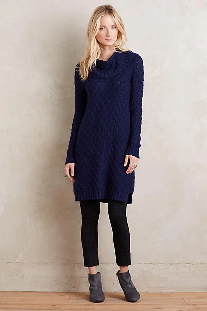 NWT Anthropologie Cowled Sweater Dress cardigan navy blue size XS