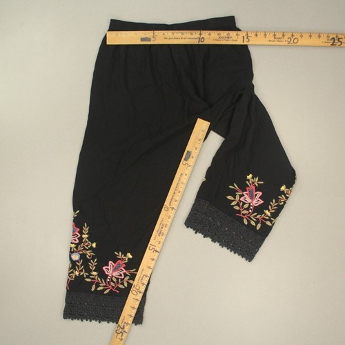 April Cornell Pull-on Embroidered Floral Pants Women's Small Black Elastic Waist - Picture 10 of 10