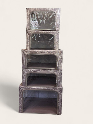 Periea Set of 5 Collapsible Storage Boxes Butterfly Print Steel Frame Fabric Org