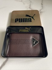 New Puma Sport Designer Mens Street Style Logo Bi Fold Wallet Faux Leather Brown