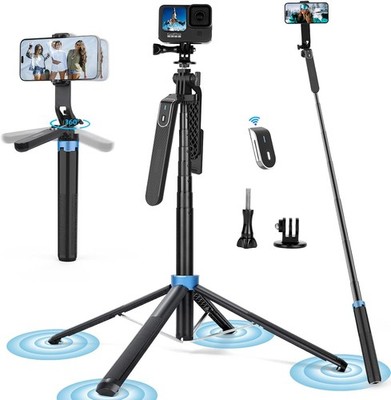 Eocean 71'' Tall Selfie Stick Tripod Quadripod with Remote & 71inch, Black 