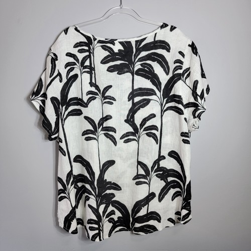 C&C California 100% Linen Top Plus Size 3X Boxy Palm Leaf Short Sleeve NWT - Picture 3 of 6
