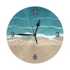 Beach Ocean Waves Wall Clock 10in Round Coastal Nautical Bathroom Home Decor