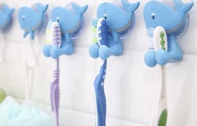 Kids Toothbrush Holders  Organizer -  Bathroom Hook w/ Suction Mirror Cute