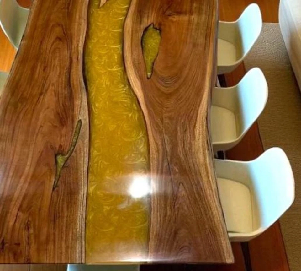 手工制作活边木金树脂河餐桌-现代豪华艺术品 — 第 2/4 张图片