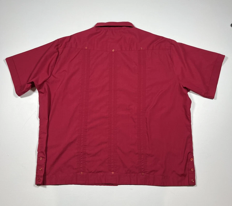Camisa Guayabera by Haband Para Hombre 3XL Roja Bordada Cubana Abotonada Manga Corta Foto 2 de 4