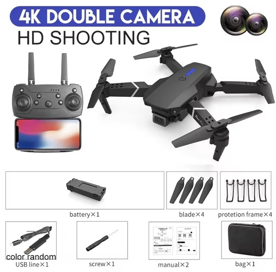 E88 Pro 4K Dual Camera Foldable Drone, FPV Wi-Fi, Altitude Hold, RC Quadcopter - Image 2 of 4
