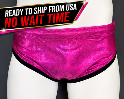 Pro Wrestling Trunks Medium Hologram Pink Black Back Handmade Gear Ships USA