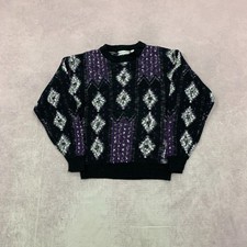 Vintage abstract knitted jumper Patterned Grandad knit sweater Men's M