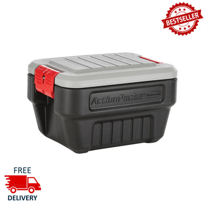 (1 Pack) Rubbermaid ActionPacker 8 Gallon Heavy-Duty Lockable Storage Bin, Black