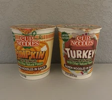 Ramen Noodles Limited Edition Turkey Dinner And Pumpkin Pie. Both Included
