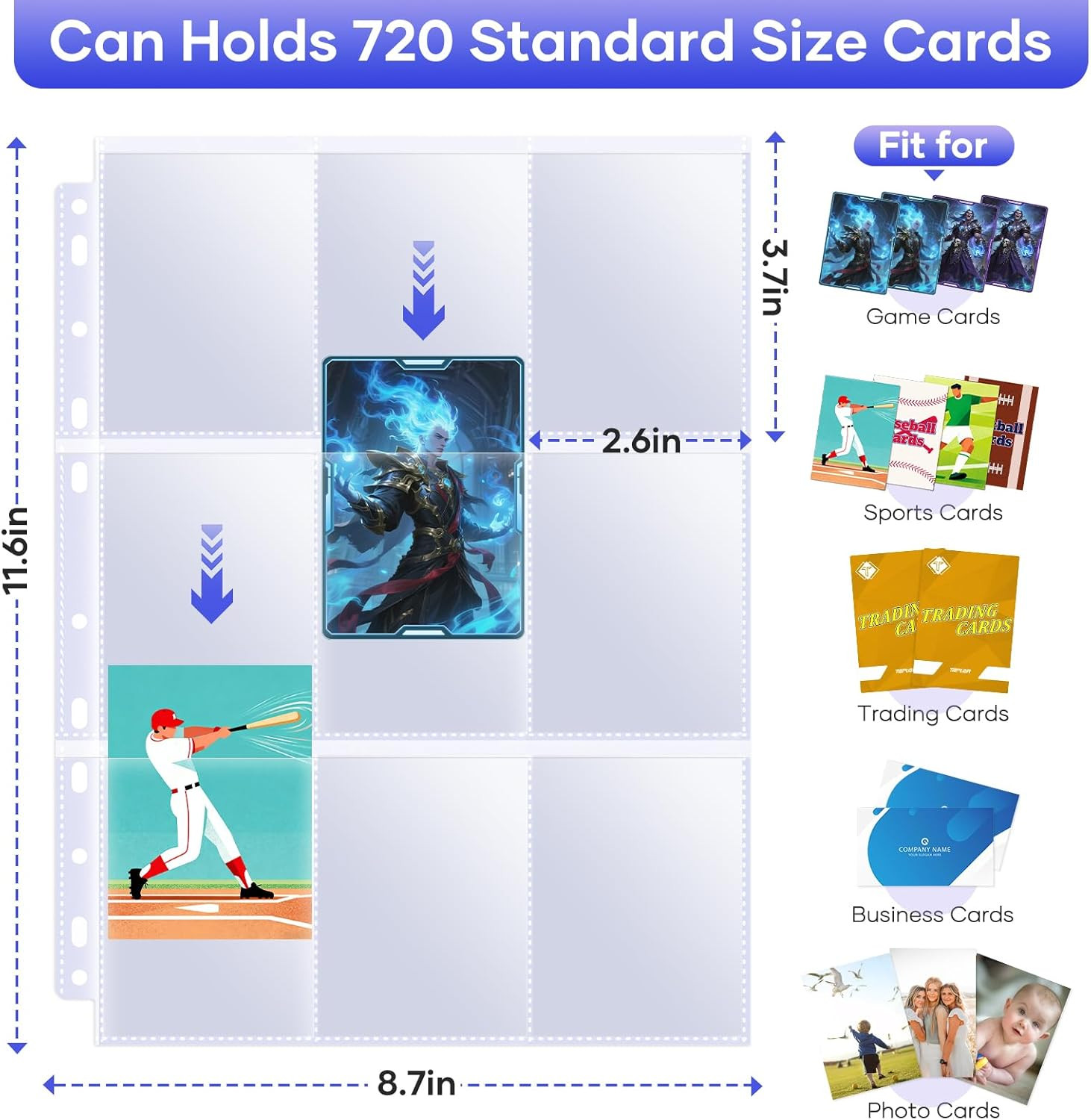 40 Pack 9 Pocket Page Protectors,720 Pockets Double Sided Card Holder Pages for