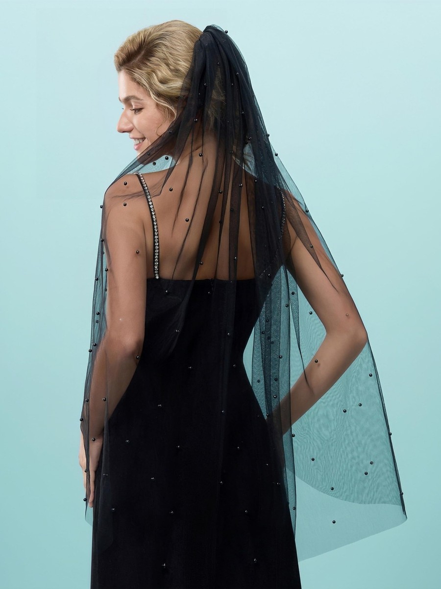 1-Tier Pearl Bridal Veil with Metal Comb Tulle Wedding Veil  display picture 2