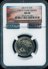 2014 D GREAT SAND DUNES QUARTER NGC MS68 MAC FINEST & SPOTLESS .