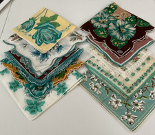 Vintage Ladies Hankies Lot Of 10 containing Shades of Teal Aqua /Seafoam Green