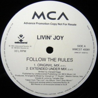 Livin Joy - Follow The Rules - UK Double Promo 12'' Vinyl - 1997 - MCA