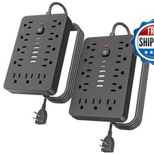 6 FT Flat Plug Surge Protector Power Strip 11 AC Outlets 6 USB Ports