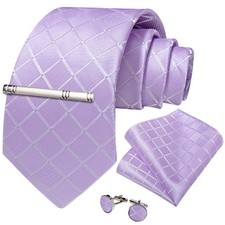 Violet Plaids Checks Necktie Mens Tie Hankie Cufflinks Tie Pin Set Gift