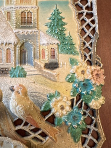 Vtg German Pulp Advertising Topper w/ Church & Birds Olson’s Grocery Minn. 14.5” - Picture 10 of 13