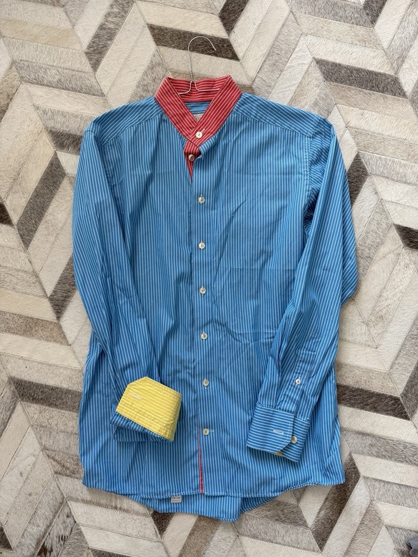 Eton Multi-color Pinstripe Blue Red Yellow Button Down Size 40 15.5 M