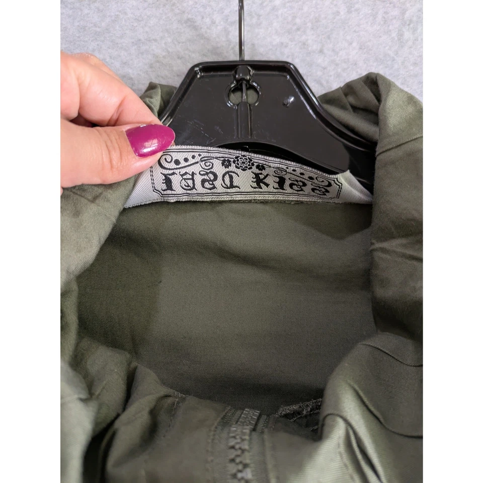 Chaqueta utilitaria militar Last Kiss para mujer S lengüeta enrollable cremallera completa cuello verde vintage Foto 3 de 4