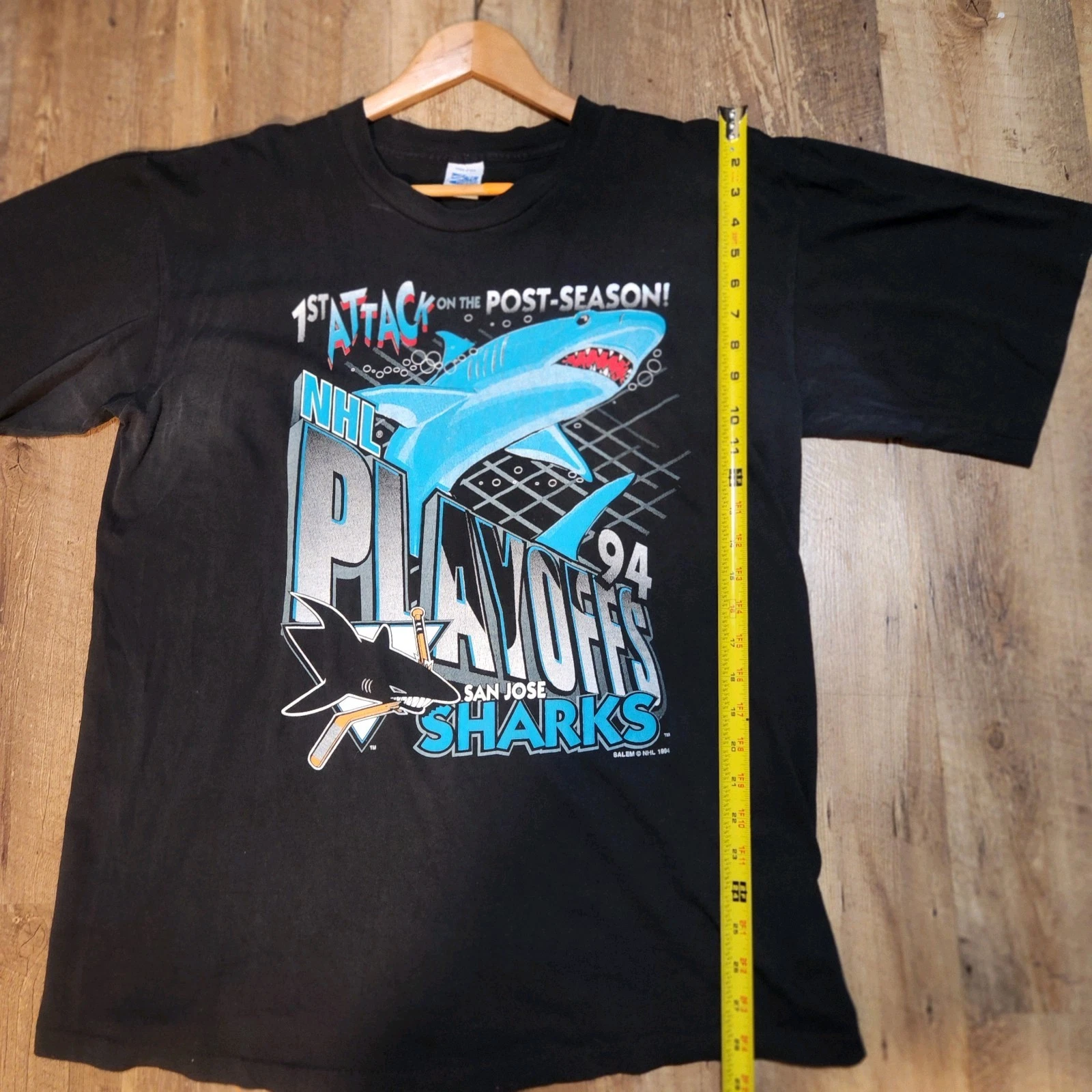 Vtg 90s San Jose Sharks 1st Attack Playoffs 1994 NHL Hockey T Shirt Salem