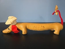 Vintage R. Dakin Leather Dachshund Dog "hot doggie" w/Chef Hat Dream Pets Japan