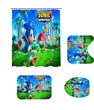 Sonics Hedgehog-gift for Fan Cartoon Printed Shower Curtain 4pcs Bathroom Set