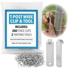 [202 Pieces] T Post Wire Fence Clips & Wire Twister Tool