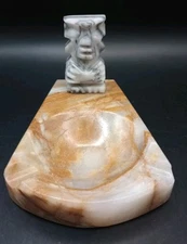 Vintage Carved Marble Stone Ashtray Mayan Design