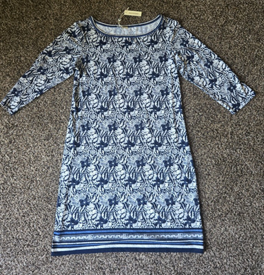 Max Studio Stretchy Shift Dress Navy & White Floral Women's Size L NEW