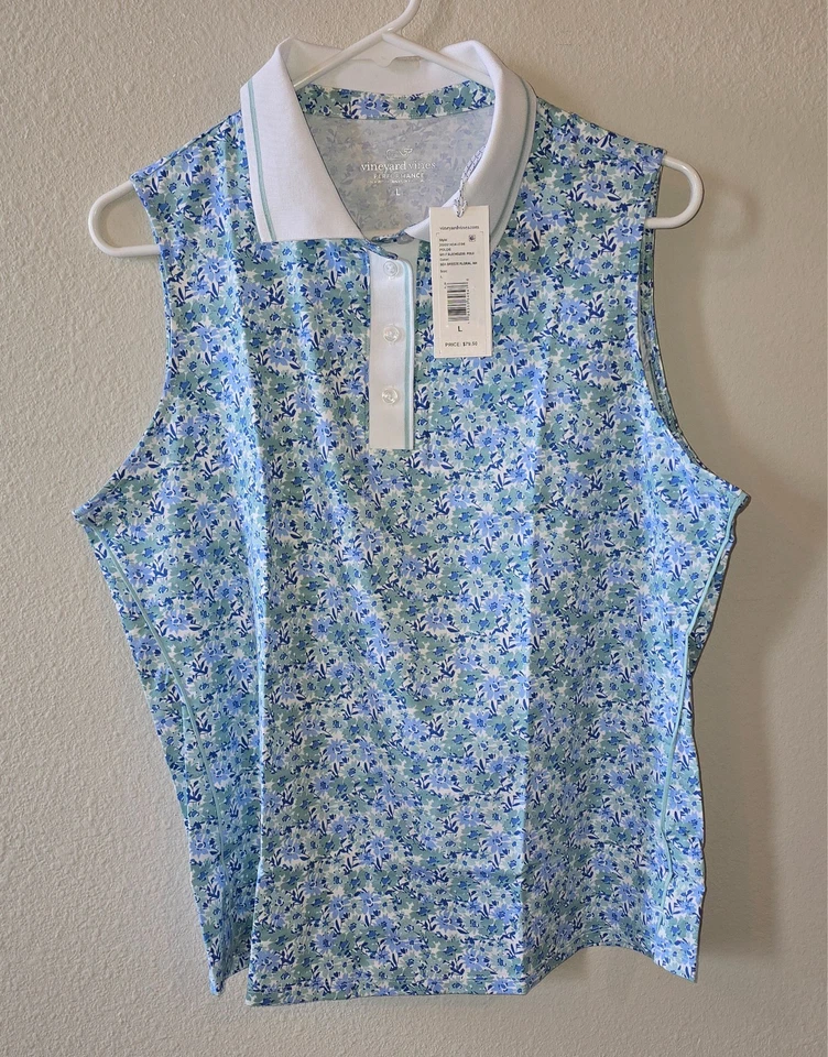 Polo Vineyard Vines Mujer L Performance Sin Mangas Azul Marino Golf Tenis Nuevo con Etiquetas Foto 4 de 4