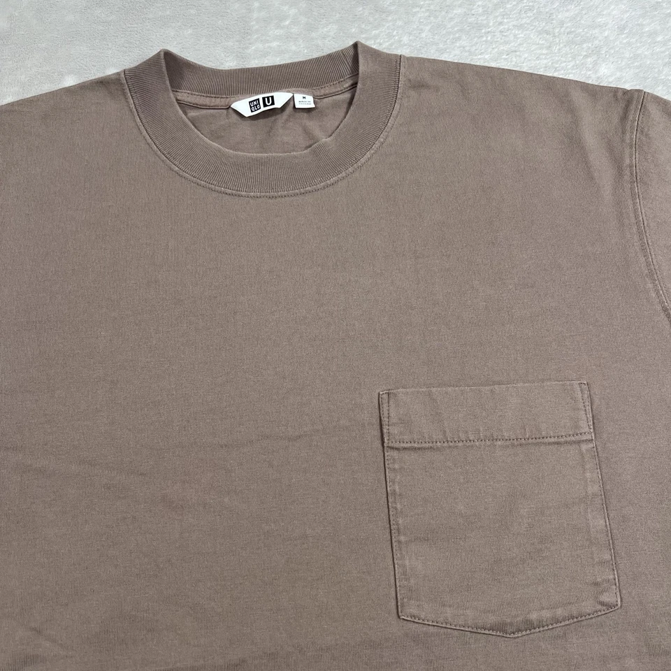 Camisa Uniqlo U Para Hombre Talla Mediana Gris Marrón Desteñido Lavado Manga Larga Cuello Redondo Foto 2 de 4