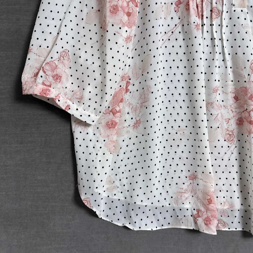 Top Rosa Oliva 3X Blanco Rosa Floral Lunares Popover Túnica Fluida Romántico Trabajo Foto 3 de 4
