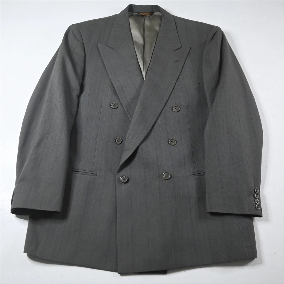 Traje De Colección Hecho en EE. UU. Doble Pecho 44R 36x32 Gris Taupe Marrón Rayas Para Hombre Foto 2 de 4