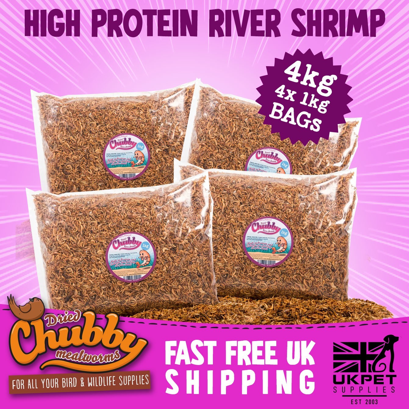 4Kg Chubby Dried River Shrimp Natural Fish Food Koi Terrapin Turtle Cichild