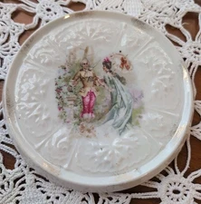 Vintage TEA Pot TILE TRIVET  Meissen Transfer Printed Victorian man and woman 6"