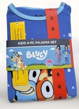 Bluey girls 4-Piece Cotton Pajama Sets, purple/Blue, 6