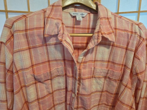Old Navy The Boyfriend Shirt Women's Flannel Pink Plaid Button Up 100% Cotton Xl - Picture 5 of 17