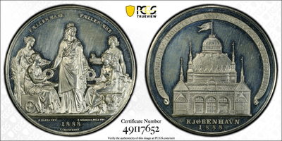 ○ アンティーク NGC PCGS 1988 Medal 1888 Denmark Oskar Tin Medal Agriculture and Art Exhibition
