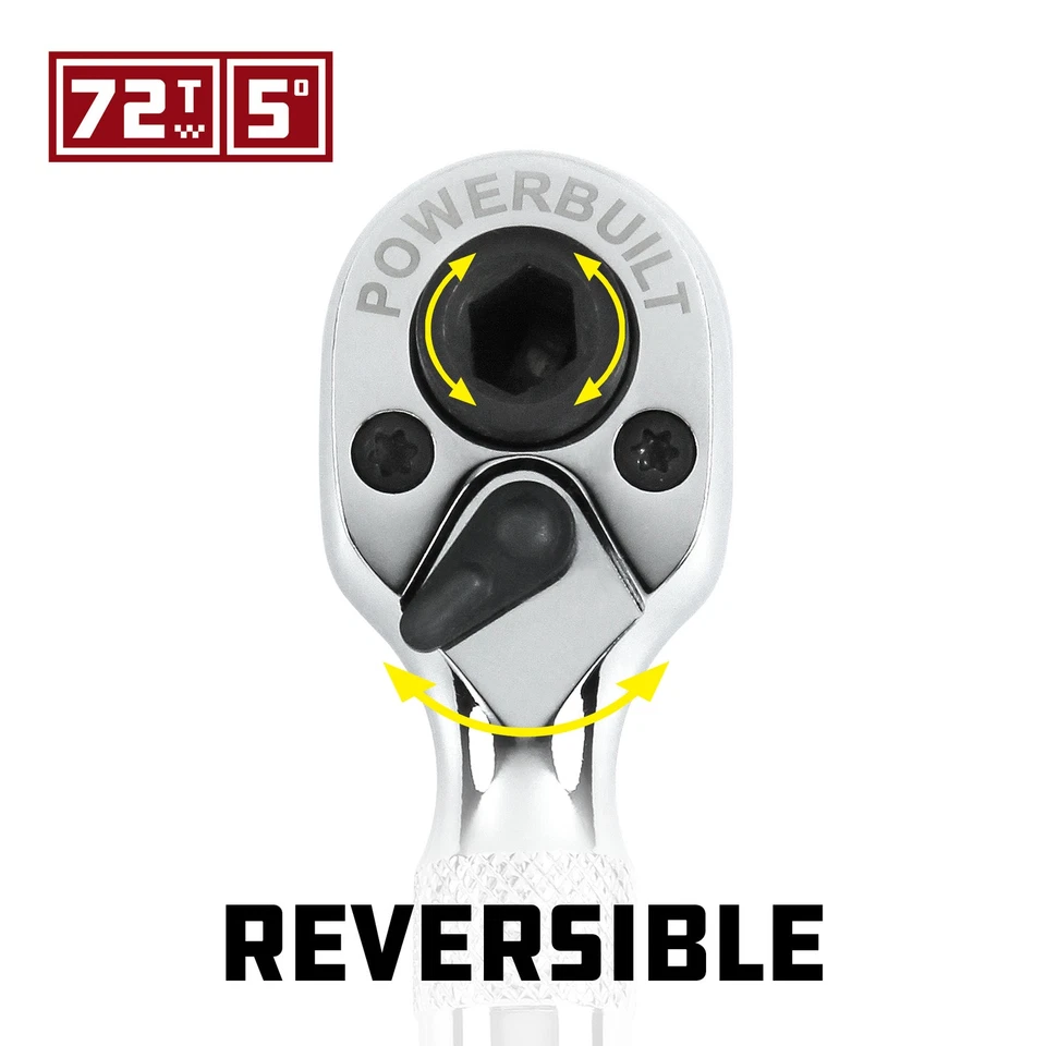 Powerbuilt 1/4 Inch Drive 72 Teeth Dual Head Stubby Ratchet - 940478 - Image 4 of 4