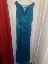 Ashley Lauren Dress Womens 16 Turquoise Blue Sequin Ball Gown Prom Formal NWT