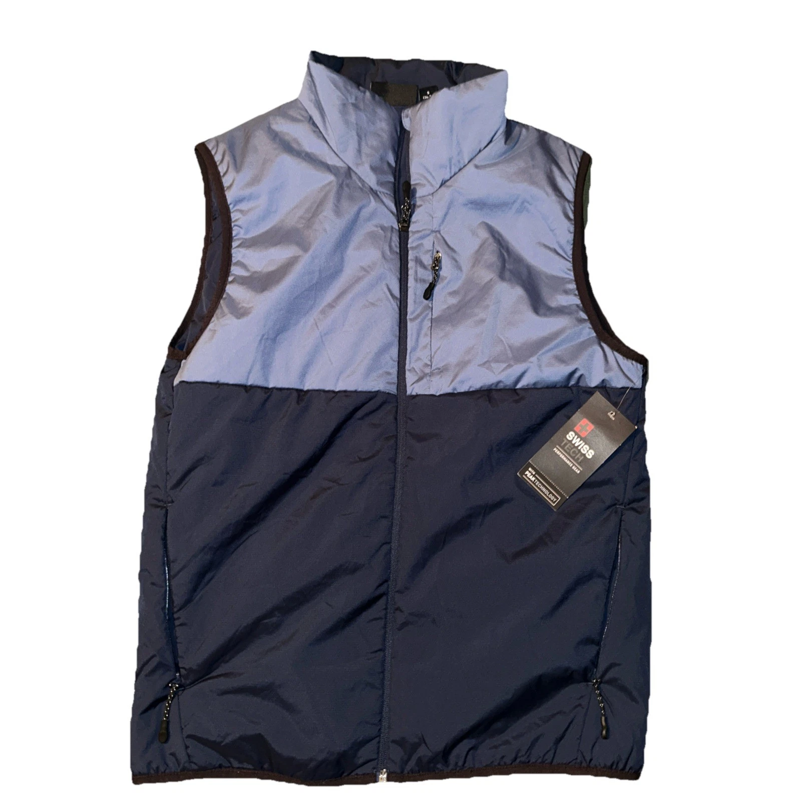 New Mens Small Puffer Vest Blue Swiss Tech Warmth Lightweight Water Resist Golf