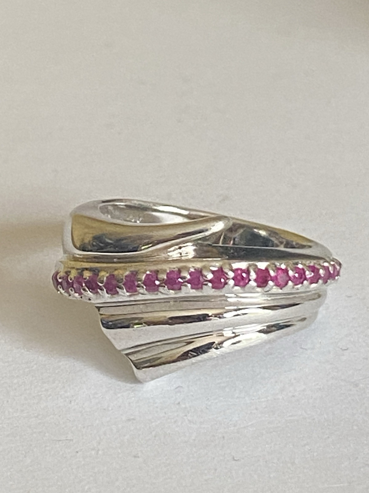 Hallmarked 2007 Sterling Silver Ruby Set Wave Des… - image 1