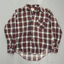 Vintage 80s Sears Red Plaid Cotton Flannel 1980s