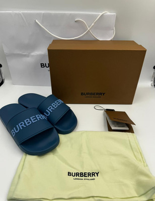 Burberry Slides Rubber Smeraldo 39 Rubber Logo Neu mit Staubbeutel Box und Etiketten